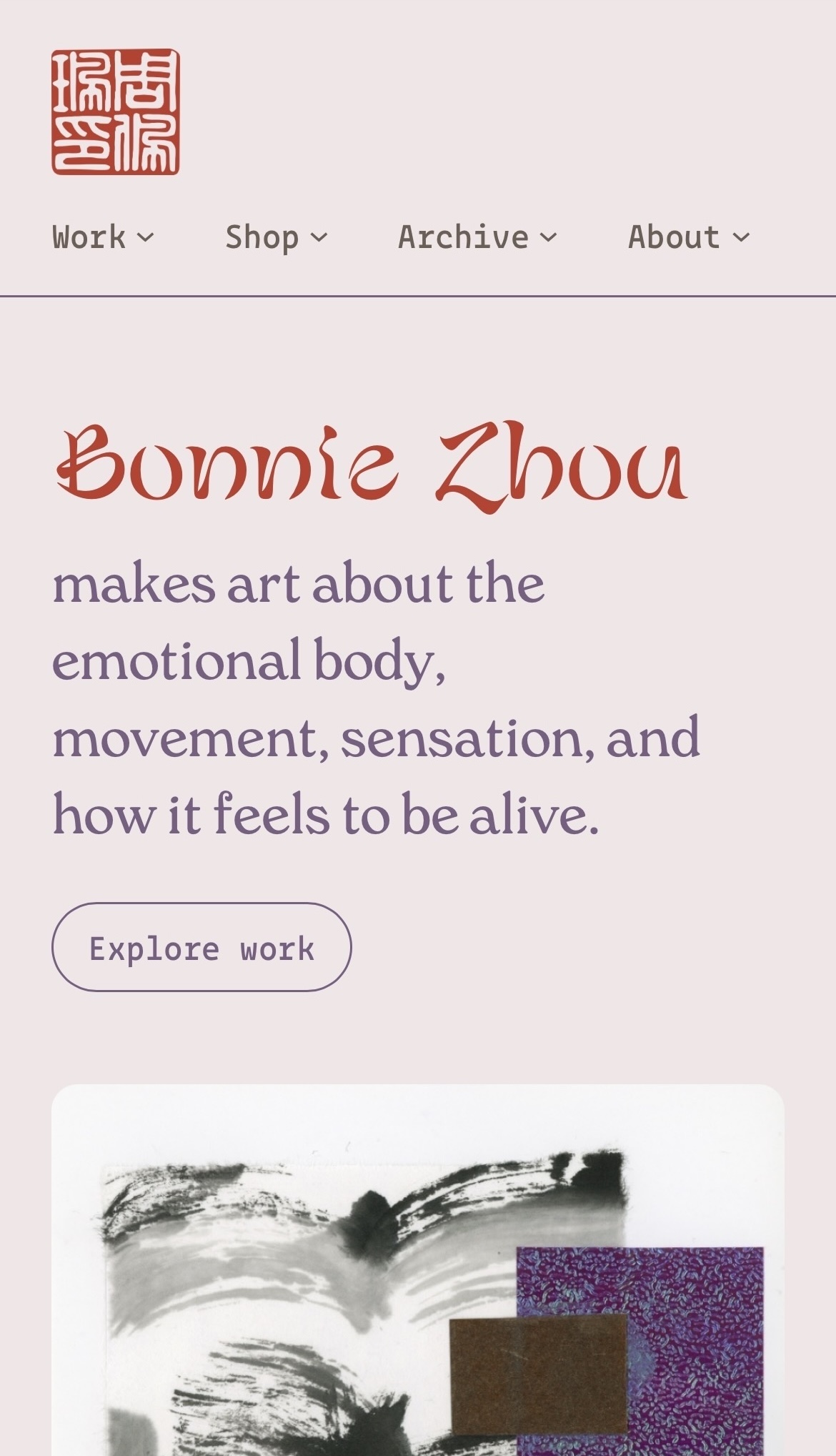 bonniezhou.com mobile homepage